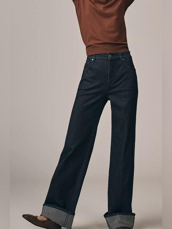 Pilcro Denim - Pilcro Women's Dark Wash Denim High Waisted Wide Leg Cuffed Jeans Size 29p